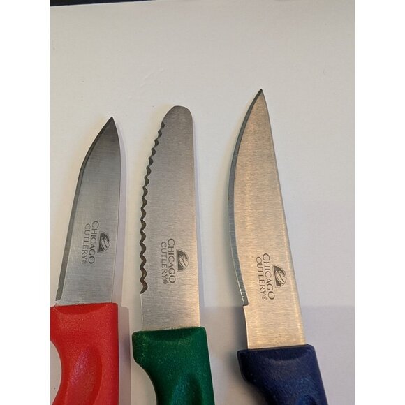 Chicago Cutlery 3-Piece Paring Knife Set With Red Green & Blue New - Picture 2 of 5